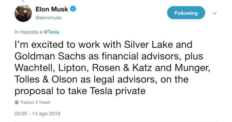 Altro che fake news. Tesla crea un comitato speciale per opzione delisting