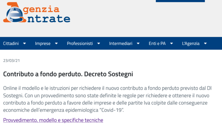 Decreto Sostegni, dal 30 marzo i moduli online per chiedere il contributo a fondo perduto